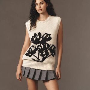 NWOT ANTHROPOLOGIE MAEVE GRAPHIC FLOWER SWEATER VEST XSP